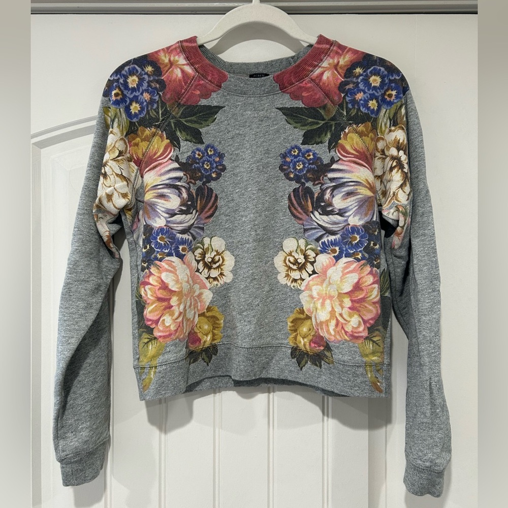 J. Crew Gray Sweatshirt with Floral Accents